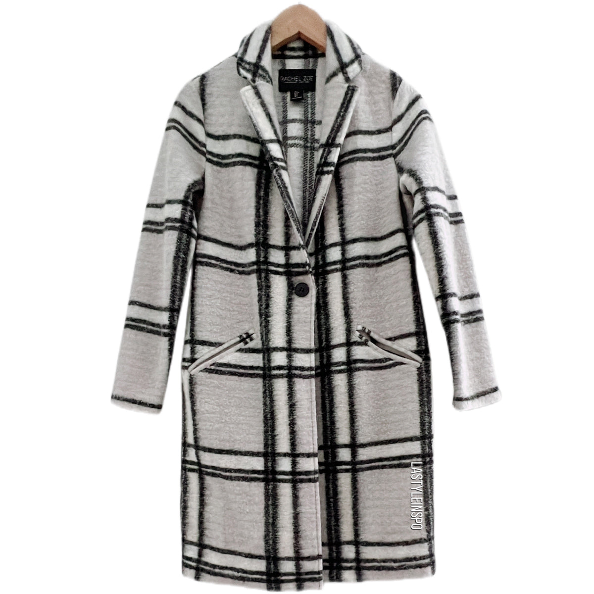 Rachel Zoe Wool Coat Black Plaid White Gray Size S – La Style Inspo