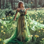 Stunning Fairy Queen Goddess Elf Fantasy Women Elegant Boho Maxi Dress in Green Emerald / Purple Size XS, S, M, L, XL, XXL, XXXL