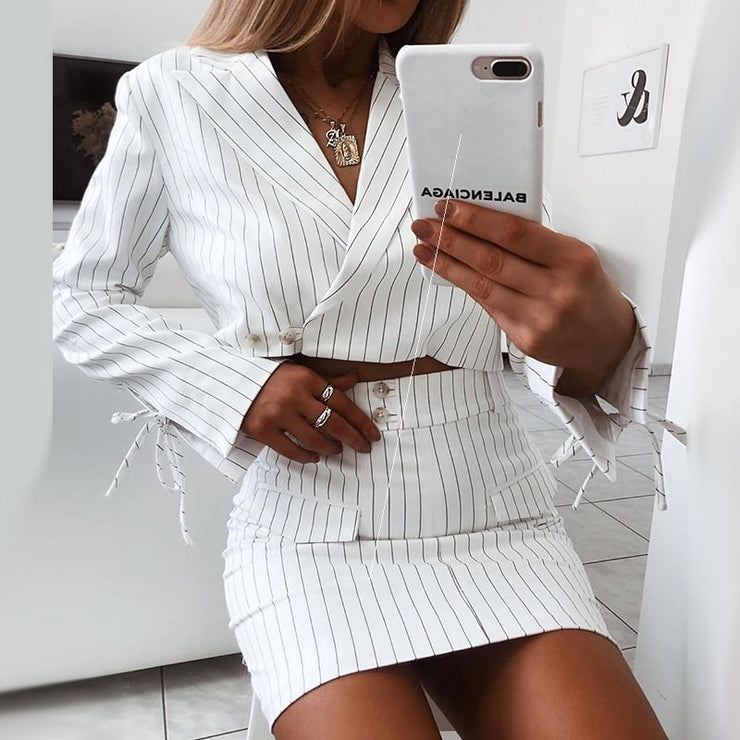 Spring Summer Blazer Outfit 2 PCS Striped blazer White Size S, M, L