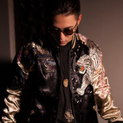 Men's Tiger Alpha Gold Embroidered Reversible Jacket Black Size S, M, L, XL, XXL