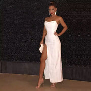 It Girl Date Bodycon Hourglass Midi Dress Strapless High Slit Shaper Bandage in White Size XS, S, M, L