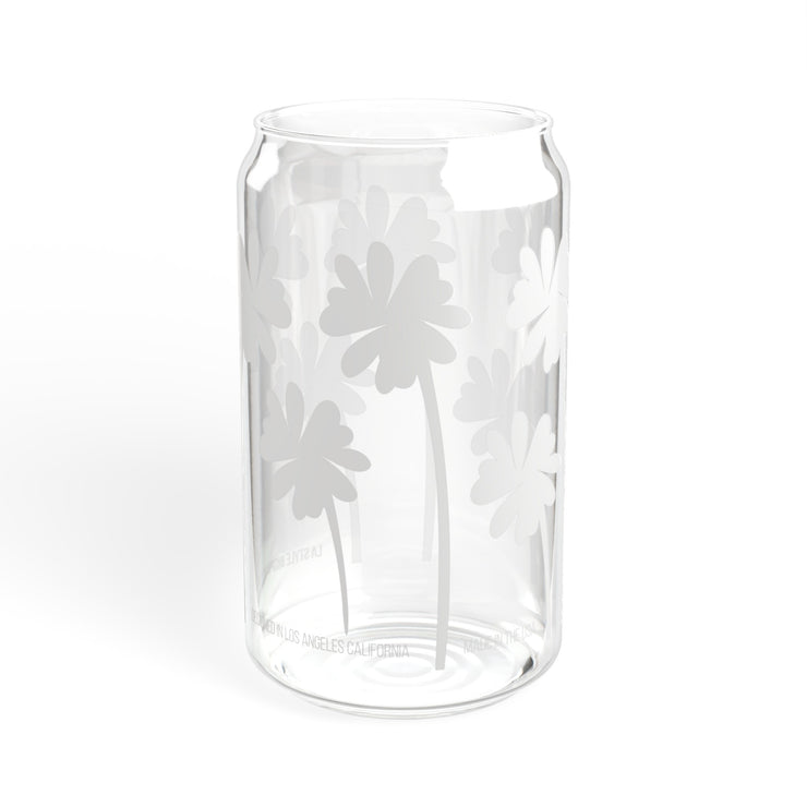 Sipper Glass with Lid Art Palm Tree Print in White Snow 16oz