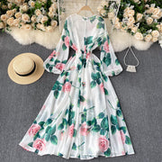 Frenchie Floral Goddess Maxi Dress Puff Sleeve Elegant Print Sizes S, M, L, XL, 2XL
