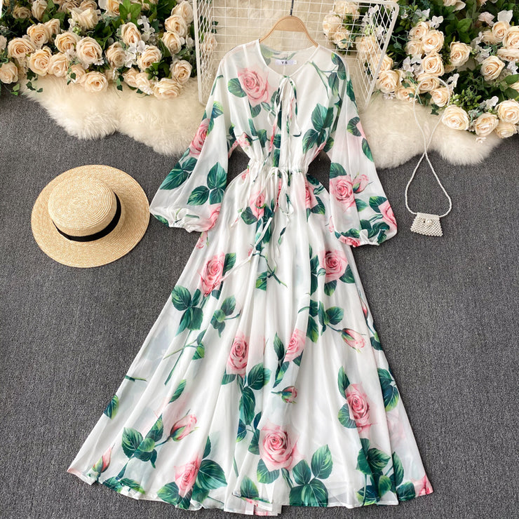 Frenchie Floral Goddess Maxi Dress Puff Sleeve Elegant Print Sizes S, M, L, XL, 2XL