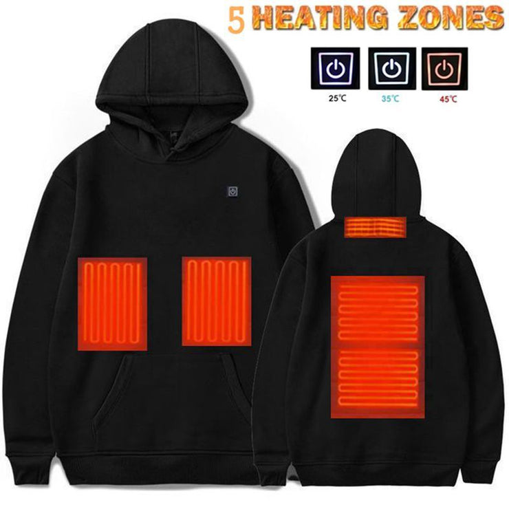 2024 New Outdoor Electric USB Heating Hoodie for Men in color White and Black. Size M, L, XL, XXL, 3XL