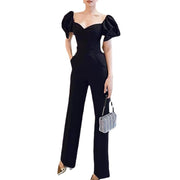 Socialite High Waisted Jumpsuit Puffed Sleeve Asymmetrical Black Size S, M, L, XL