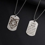 Stainless Steel Men Jewelry Simple Double Side Wolf Head Titanium Steel Necklace Silver, Gold, Oil-Slick