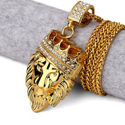 Gold Lion Men Chain King Crown Pendant Necklace Hip Hop Steampunk 29.5” / 75cm