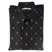 Perry Ellis Mens Shirt Black Fleur de Liz Print Size XL