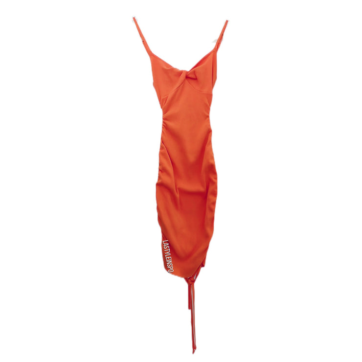Summer Dress Bodycon Adjustable Orange Size XS