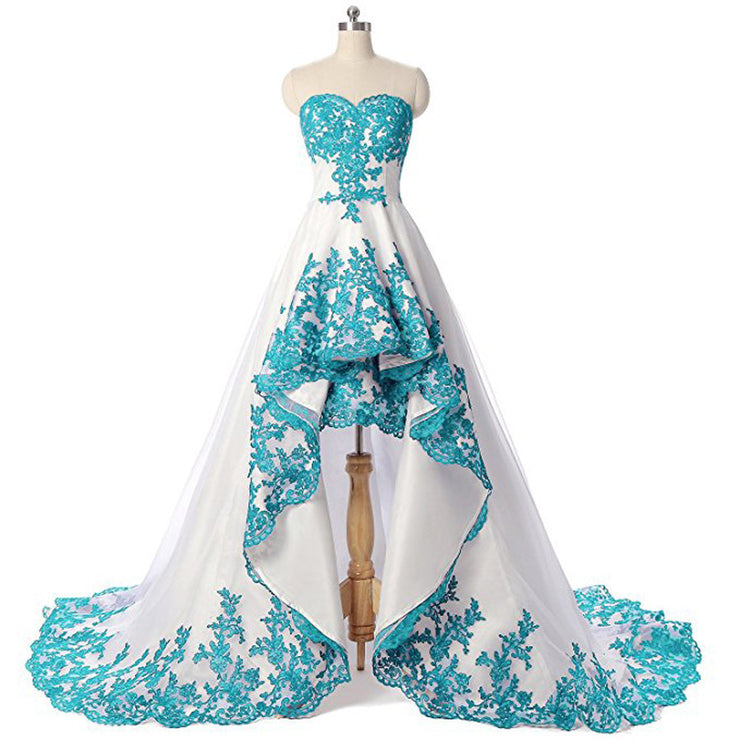 Princess Dress Long Tail Gown Asymmetrical Ruffled White Blue / White Gold in Size 4, 6, 8, 10, 12, 14, 16, 18, 20, 22