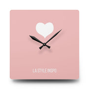 LA Style Inspo Girl Power's Heart Acrylic Wall Clock in Pink and White