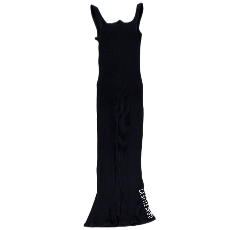 Michael Stars LA Ribbed Long Dress Back Slit Color Black Size XS