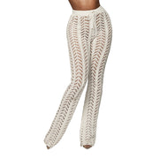 Women's Boho Nightclub Cutout Knitted Trousers in Beige / Camel Size: S, M, L, XL