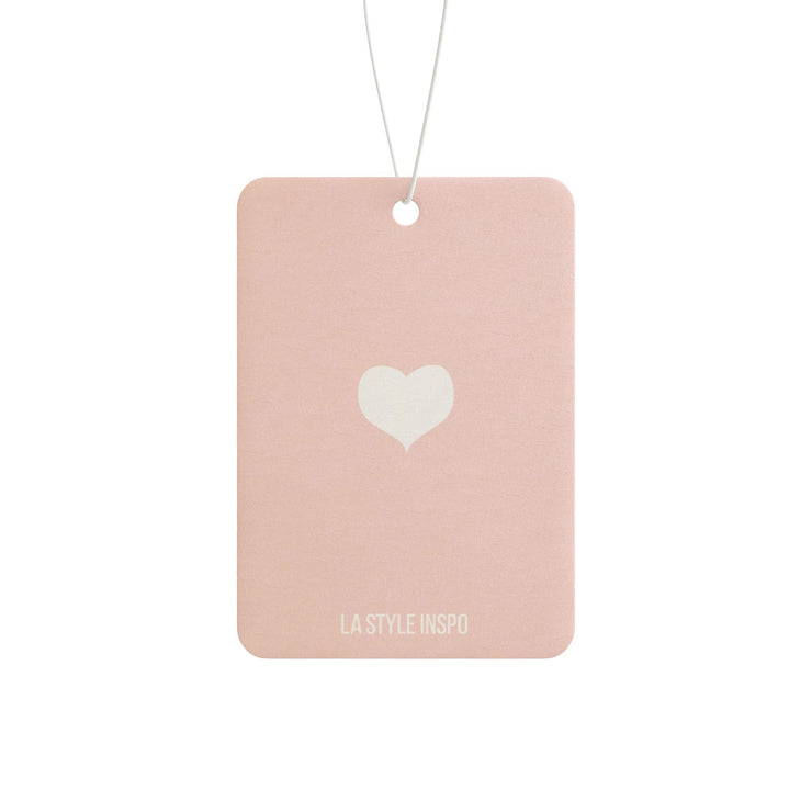 LA Style Inspo Scented Heart Car Air Freshener Pink in Pine, New Car, and Black Ice