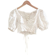 For Love And Lemons Sand Dollar Eyelet Lace-Up Cropped Top Blouse Puffy White Size XS
