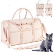 Le Brat Traveler Pets High End Portable Luxurious Pet Carrier Breathable and Foldable Bag in Grey White, Peachy Pink