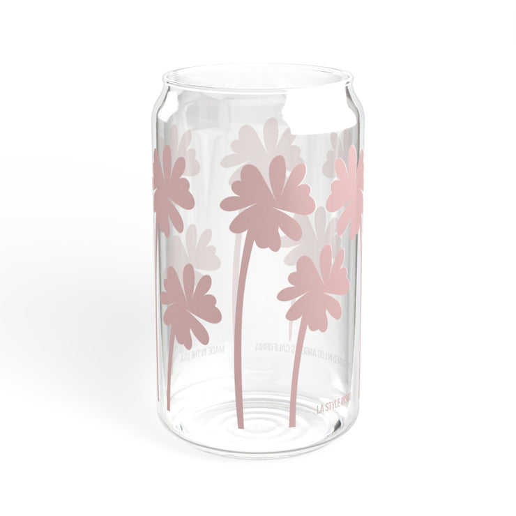 Sipper Glass with Lid Art Palm Tree Print Signature Color Soft Pink 16oz