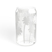 Sipper Glass with Lid Art Palm Tree Print in White Snow 16oz