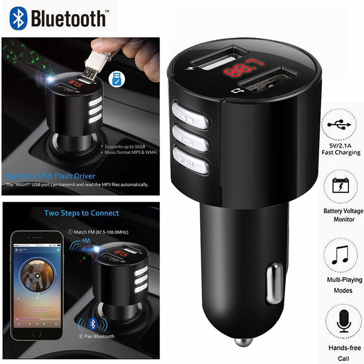 Car Transmitter Bluetooth FM Hands-Free Compact Design Standard Size in Black