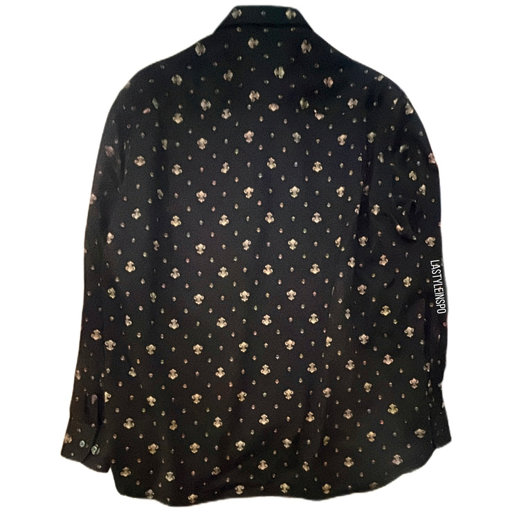 Perry Ellis Mens Shirt Black Fleur de Liz Print Size XL