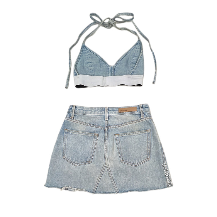 GRLFRND Denim Outfit Mini Skirt and Top Size XS