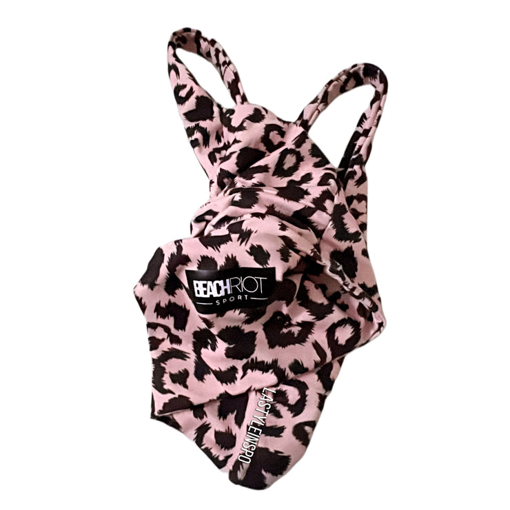 Beach Riot Twist Sport Bra Top Leopard Black Pink Size Small