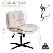 Smart Focus Modern Home Office Desk Armless Chair Vanity No Wheels Size Large in White Beige 24” x 26” x 31”