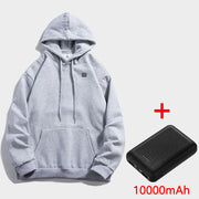 2024 New Outdoor Electric USB Heating Hoodie for Men in color White and Black. Size M, L, XL, XXL, 3XL