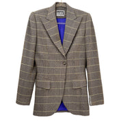 Richard Tyler Womens Blazer Suit Jacket Check Beige Yellow Size 4