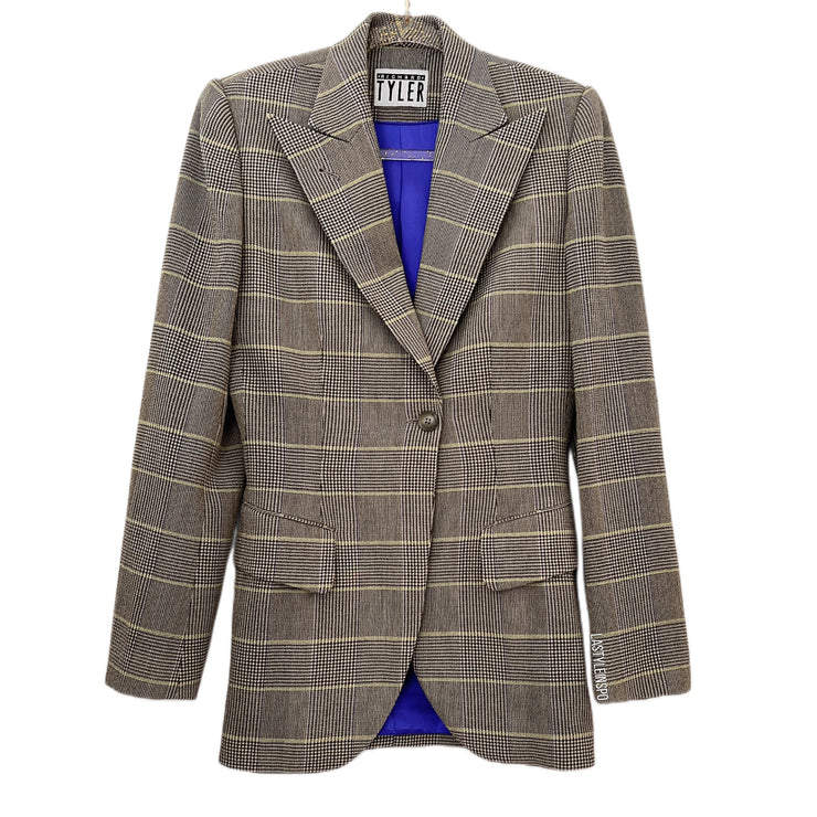 Richard Tyler Blazer Suit Jacket Check Beige Yellow Size 4