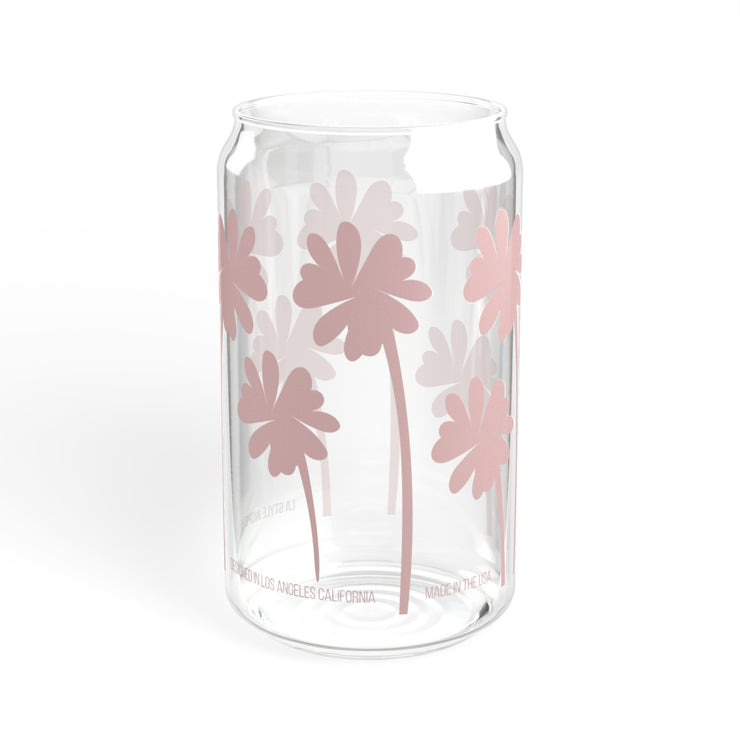 Sipper Glass with Lid Art Palm Tree Print Signature Color Soft Pink 16oz