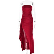 Regal Class Strapless Split Long Dress Pleated Bridesmaid Gown Party Color Black, Red, Wine Red, Blue, Green in Size S, M, L