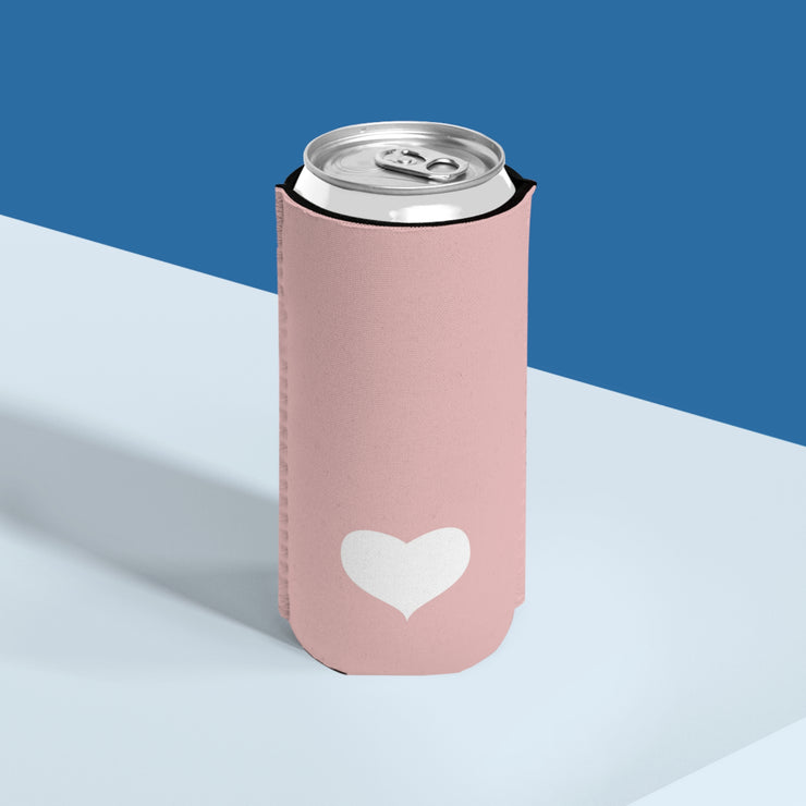 LA Style Inspo Slim Energy Can Cooler White Heart in Pink