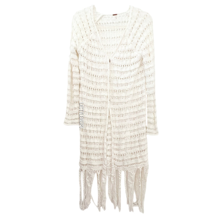 Free People Cardigan Crochet Fringes White Creamy Size Small