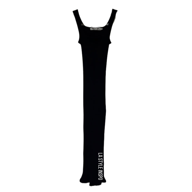 Michael Stars LA Ribbed Long Dress Back Slit Color Black Size XS