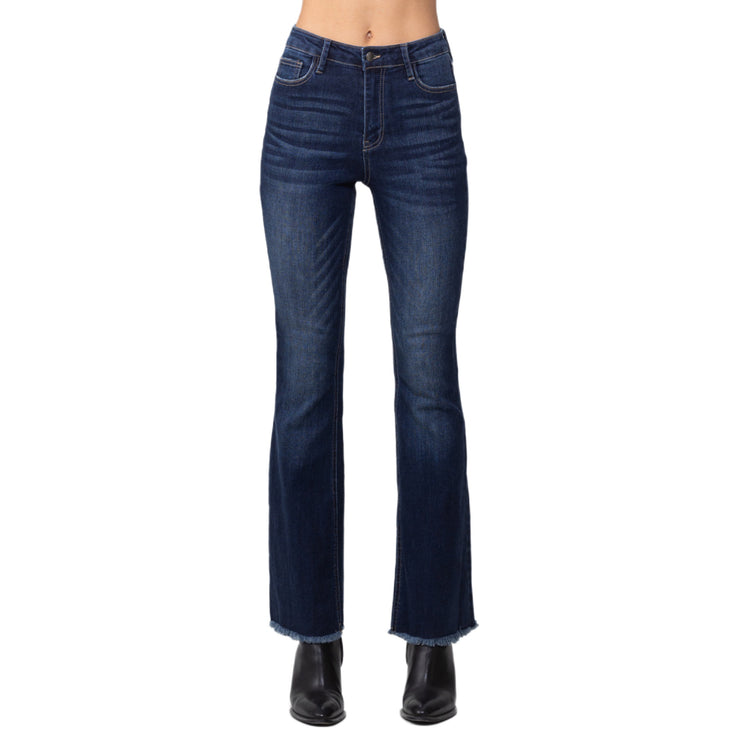 Jelly Jeans Bell Bottom Jeans Frayed High Wasted Indigo Size 1, 3, 5, 7, 9, 11, 13 and Plus 14, 16, 18, 20, 22