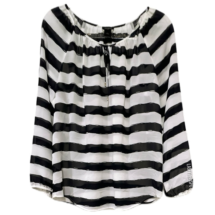 Ann Taylor Long Sleeved Contrast Blouse White and Black Size Medium