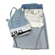 GRLFRND Denim Outfit Mini Skirt and Top Size XS