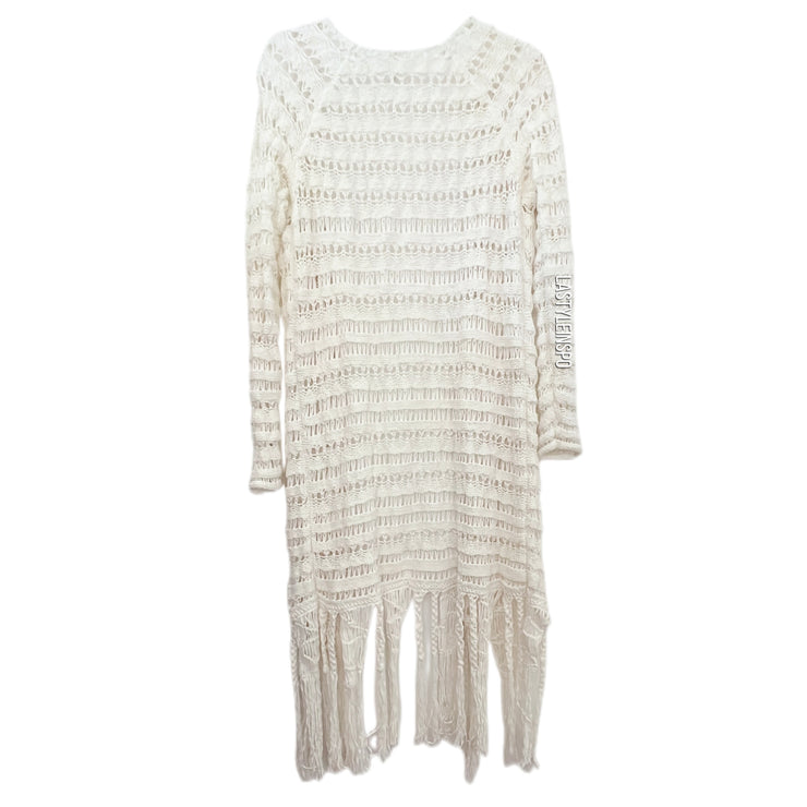 Free People Cardigan Crochet Fringes White Creamy Size Small