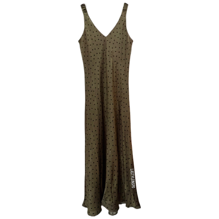 Zara Satin Maxi Dress Animal Print Cheetah Dark Green Size XL