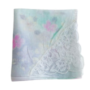 Emanuel Ungaro Italy Designer Scarve Lace Handkerchief Floral White and Pastel Colors