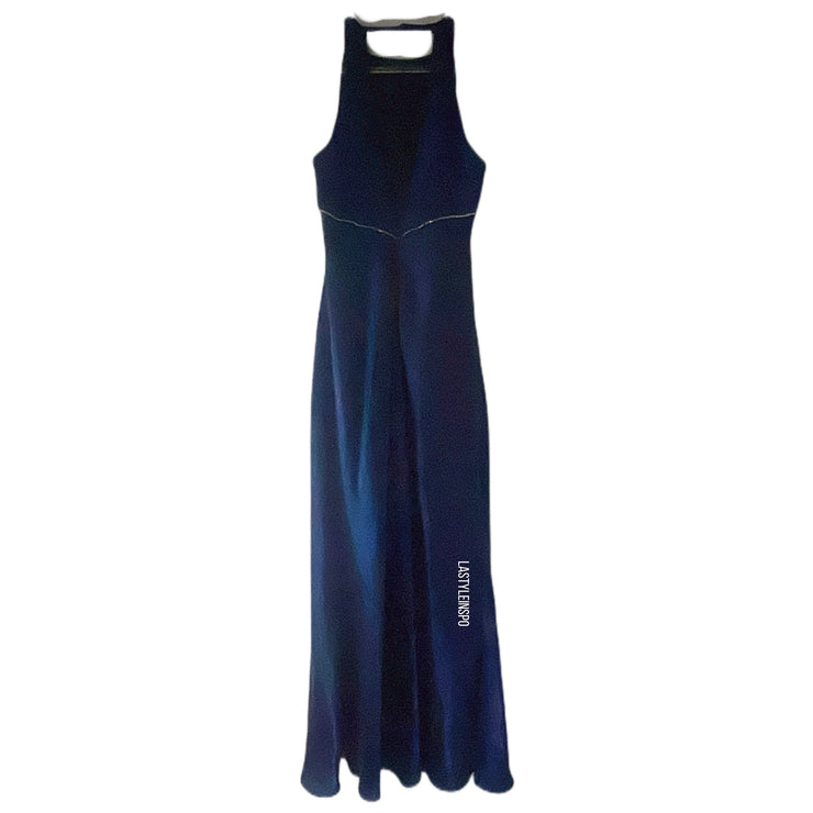 Faviana New York Gown Maxi Dress Blue Gemstones Size Medium