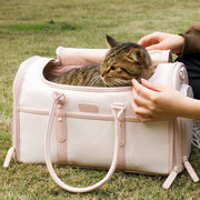 Le Brat Traveler Pets High End Portable Luxurious Pet Carrier Breathable and Foldable Bag in Grey White, Peachy Pink