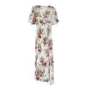 Allie Rose White Maxi Dress Floral Front Open Bow Size Medium