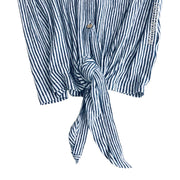 Rachel Zoe Linen Blouse Sleeveless Stripped Top Tie Bow Buttoned Shirt Size Small