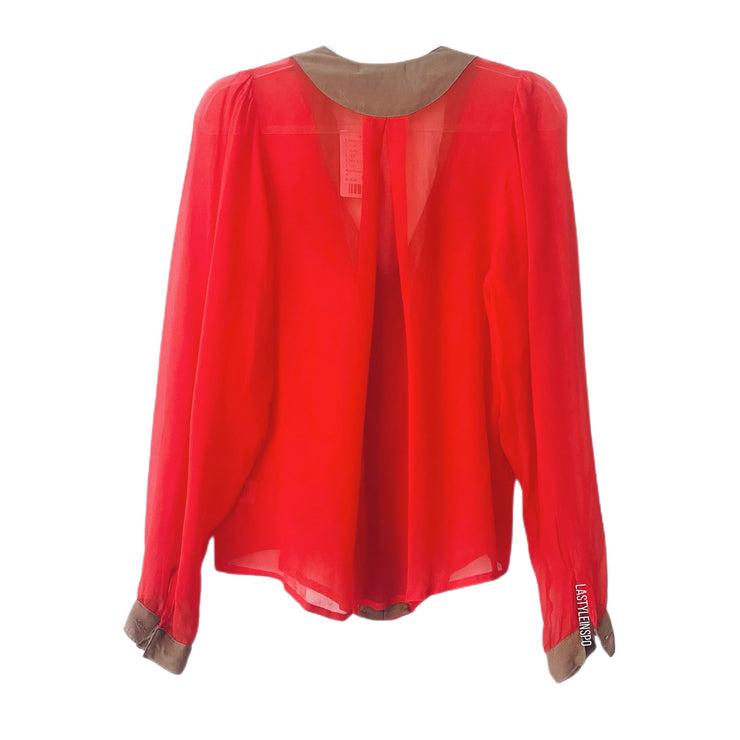 NEW Anthropologie Sam & Lavi Long Sleeved 100% Rayon Blouse Red Size Medium