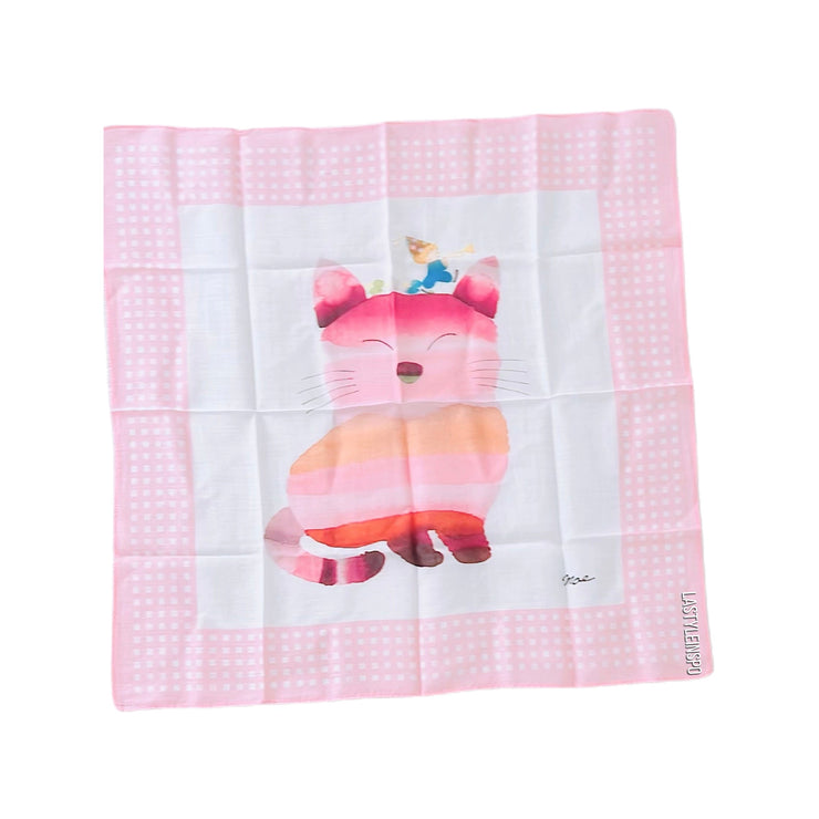Cat Pink Party Handkerchief Cute Small Scarve Rainbow Ombre by Mae