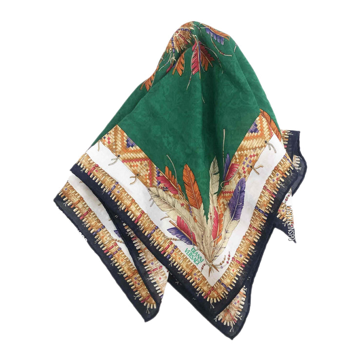 Gianni Versace Silk Neck Scarf Feathers Print Handkerchief Silk OS