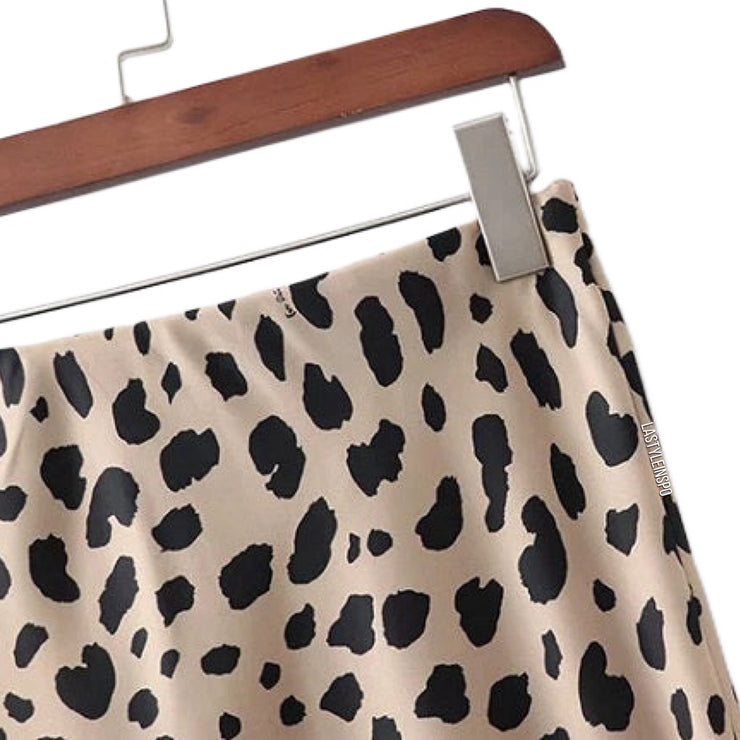 Satin Skirt Cheetah Animal Print Midi Size S, M, L